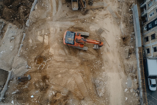 Escena de um canteiro de obras com equipamentos