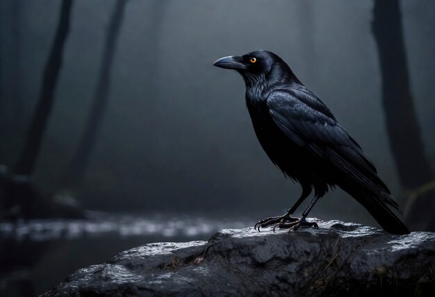 Escena escura de corvo na natureza