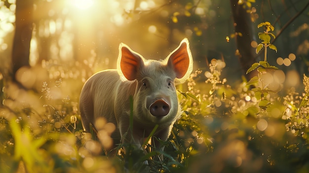 Escena fotorrealista da vida na fazenda com porcos