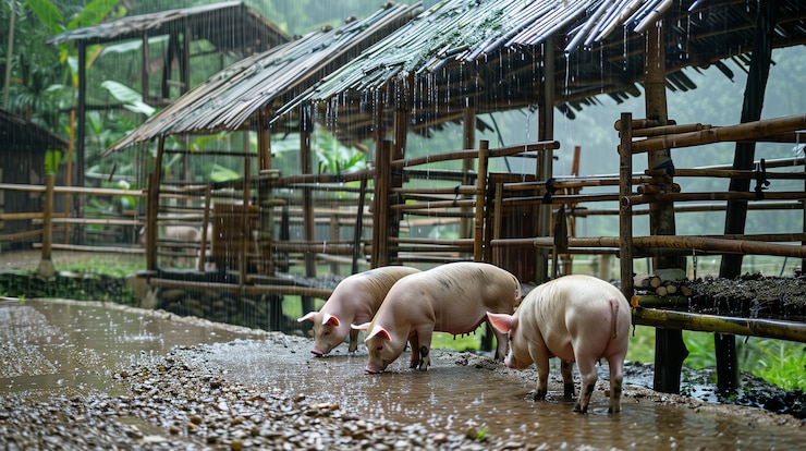Foto grátis escena fotorrealista da vida na fazenda com porcos