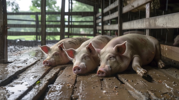 Foto grátis escena fotorrealista da vida na fazenda com porcos