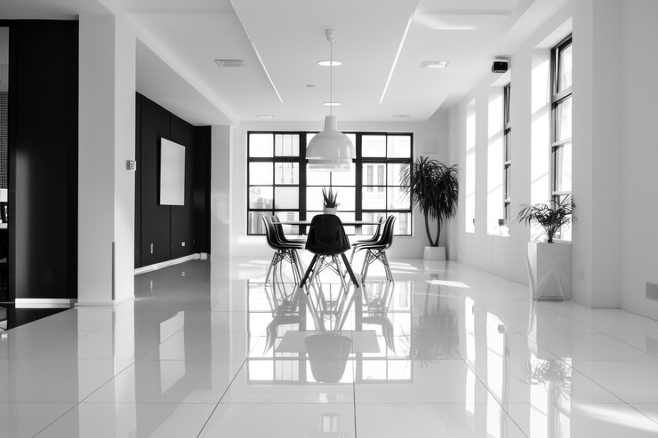 Foto grátis escritório moderno e minimalista em preto e branco