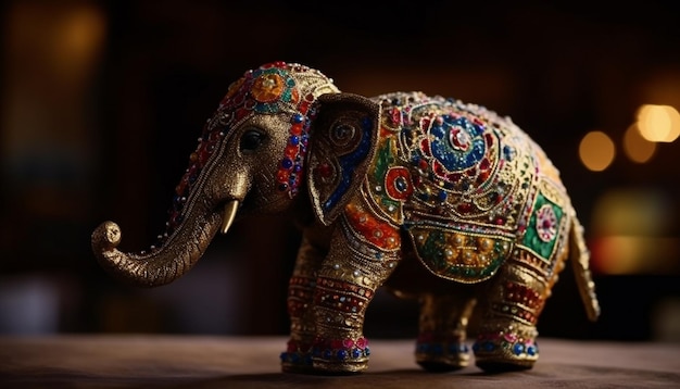 Foto grátis escultura de elefante decoração ornamentada artesanato em madeira multicolorido gerado por ia