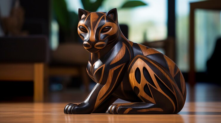 Foto grátis escultura decorativa de pantera de madeira feita à mão