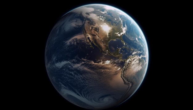 Foto grátis esfera brilhante orbita planeta escuro no espaço gerado por ia