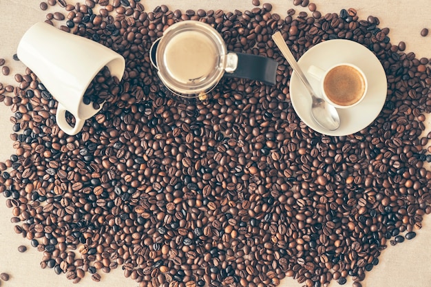 Espaço conceito de café em grãos de café