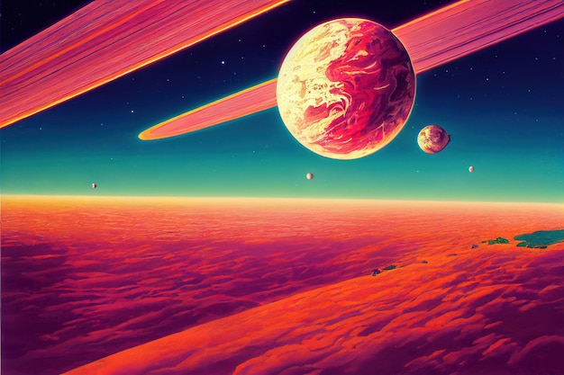 Espaço de realidade virtual com planeta psicodélico multicolorido abstrato closeup planeta terra com galáxia b