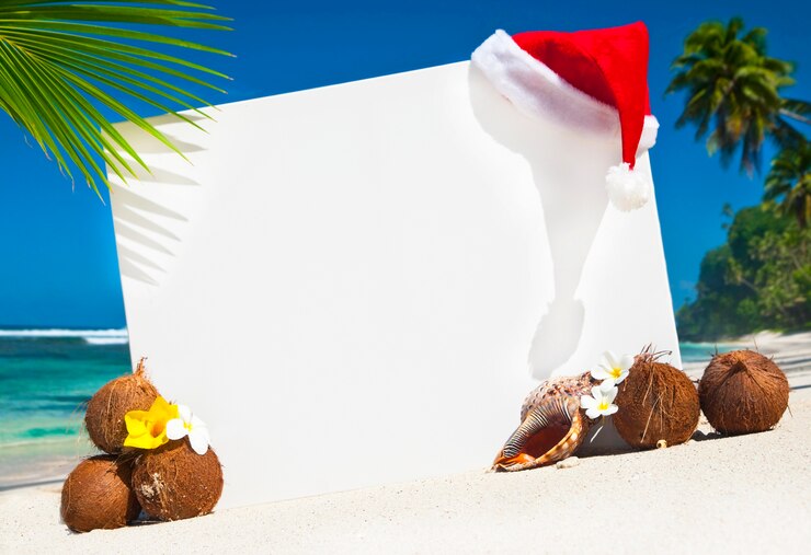 Foto grátis espaço temático da cópia do natal na praia.