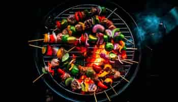 Foto grátis espetos de porco grelhados na churrasqueira a carvão gerados por ia