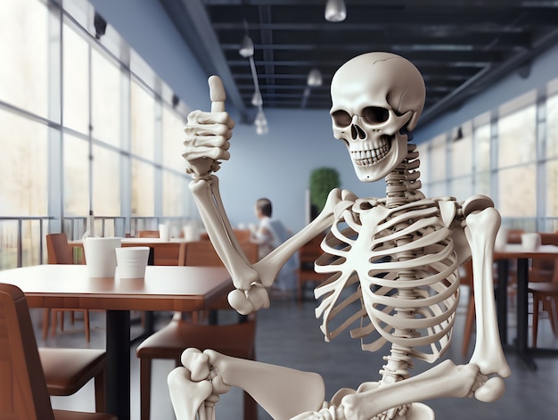 Esqueleto no restaurante