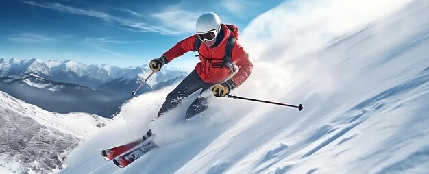 Esquiador na montanha branca imagem gerada pela IA