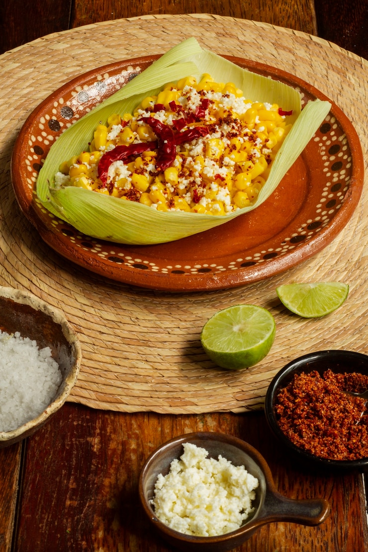 Foto grátis esquites saborosos de alto ângulo no prato