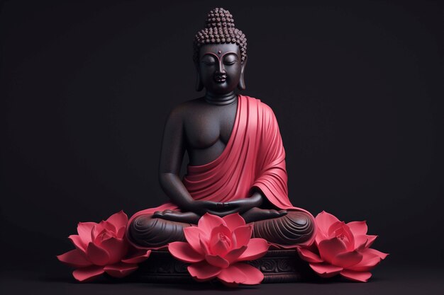 Estátua de Buda com flores