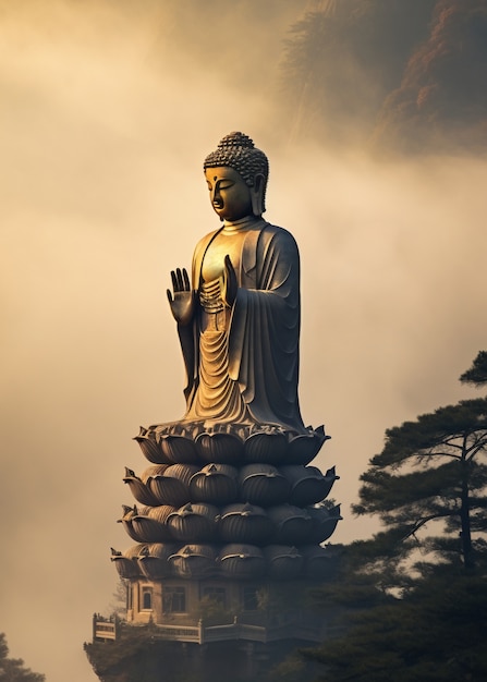 Foto grátis estátua de buda com paisagem natural