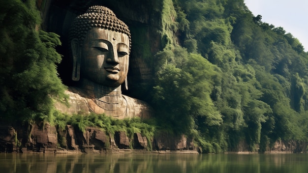 Estátua de Buda esculpida na montanha