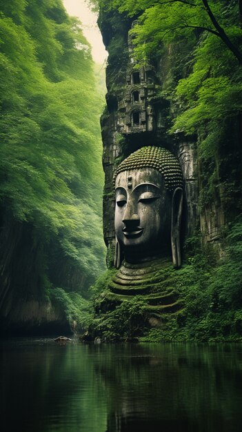 Estátua de Buda esculpida na montanha