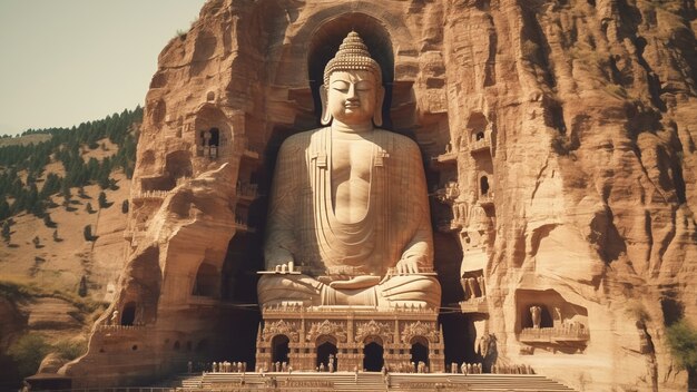 Estátua de Buda esculpida na montanha