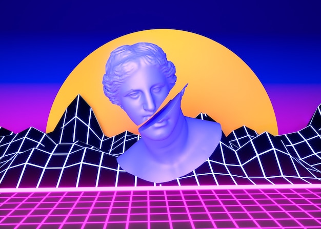 Estética 3D com formas em estilo vaporwave