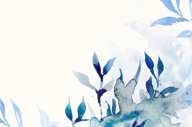 Estética de fundo de folha em aquarela azul, temporada de inverno