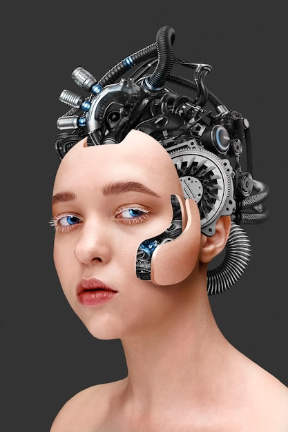 Estética do cyberpunk da mulher da vista lateral