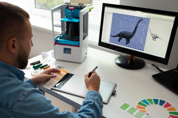 Foto grátis estilo de vida do designer usando uma impressora 3d.