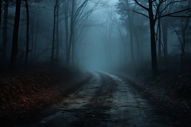 Estrada vazia em atmosfera escura