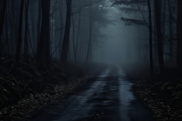 Estrada vazia em atmosfera escura