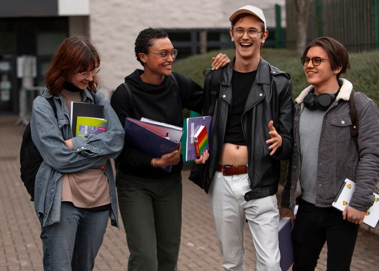 Foto grátis estudantes gays de vista frontal ao ar livre