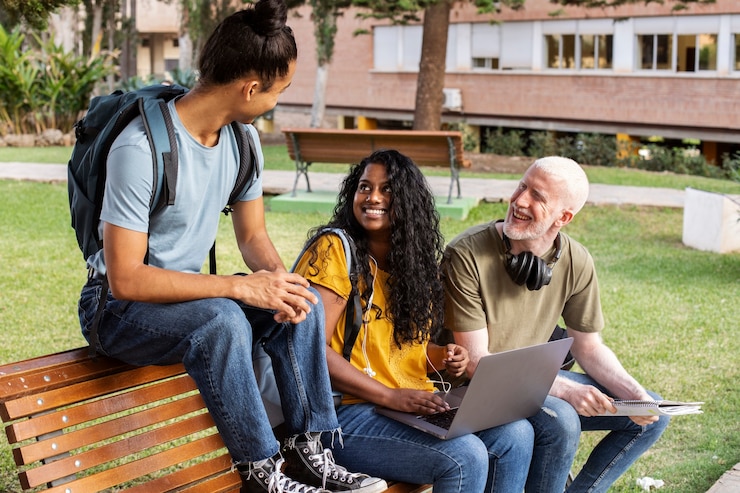 Foto grátis estudantes universitários de diferentes etnias lotando