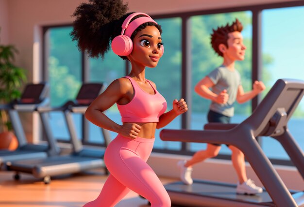 Exercício de ginástica de menina de desenho animado