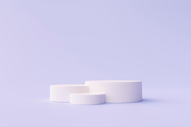 Exibição de produto de pedestal de pódio de cilindro branco mínimo em renderização 3d de fundo roxo