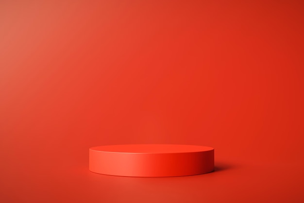 Exibição de produto de pedestal de pódio de cilindro vermelho ano novo chinês ou dia dos namorados renderização em 3D de fundo abstrato de luxo