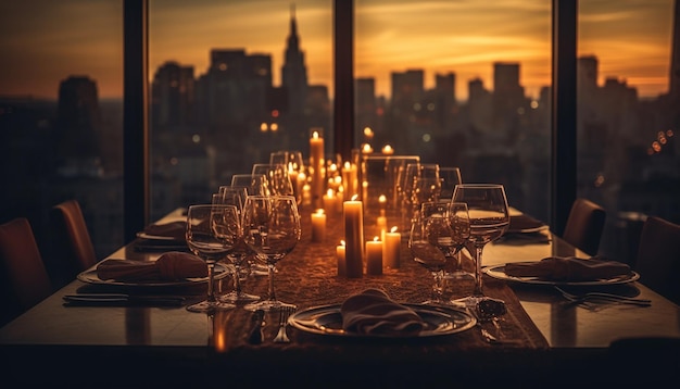 Experiência gastronômica de luxo na noite da paisagem urbana gerada por IA