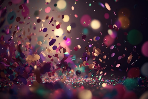 Explosão de brilho colorido de confete em fundo desfocado luzes desfocadas de design de respingo brilhante