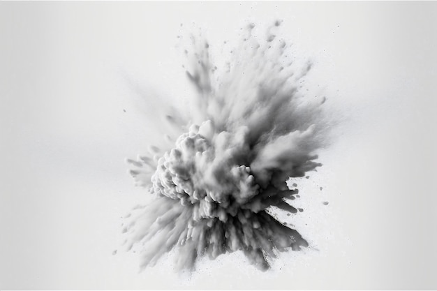 Explosão monocromática de pó congelado cinza isolada em fundo branco