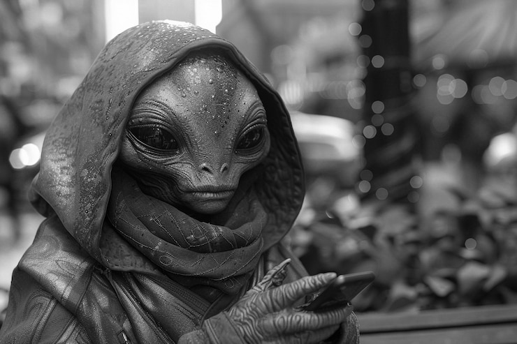 Foto grátis extraterrestre monocromático de tiro médio