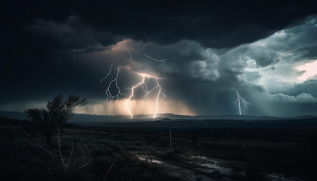 Foto grátis faíscas de eletricidade no céu dramático alimentando turbinas eólicas geradas por ia