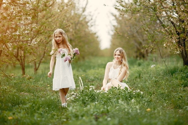 Família bonito e elegante em um parque de primavera