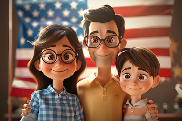 Foto grátis família com a bandeira americana para nós celebração do dia da lealdade nacional