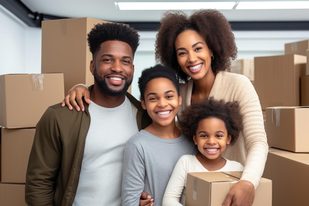 família com expressão feliz em nova casa ai gerado