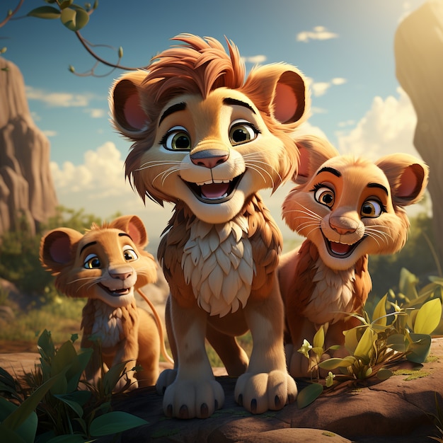 Família de leões ao ar livre