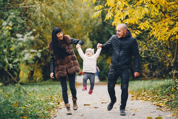 Família, em, um, outono, parque