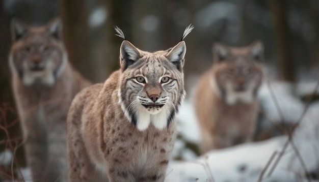 Foto grátis família felina feroz caminhando pelo deserto de inverno gerado por ia