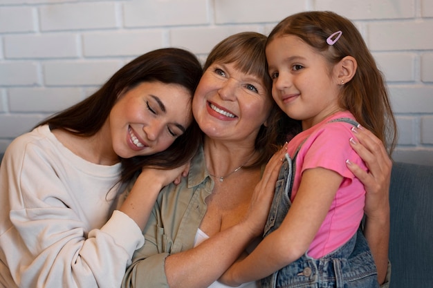 Foto grátis família feliz de tiro médio em casa