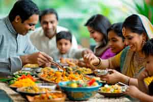Foto grátis família indiana típica a comer juntos.