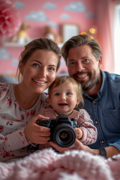 Foto grátis família que cria conteúdos digitais