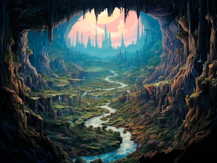 Foto grátis fantasia de uma paisagem de buracos sem fim