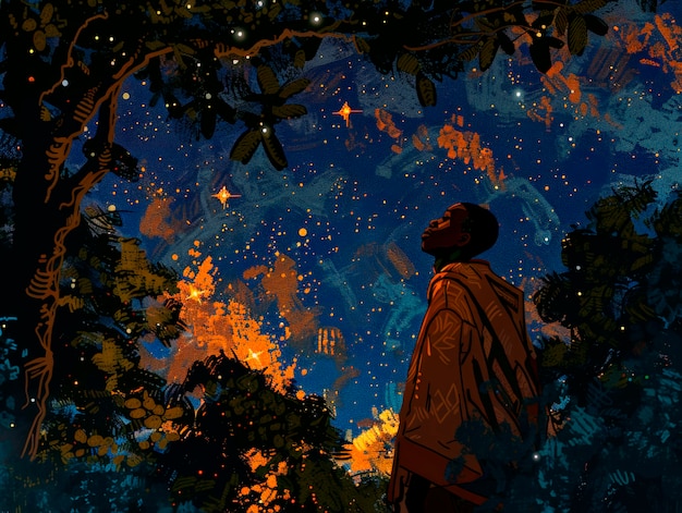 Foto grátis fantasia paisagem de estrelas cadentes à noite