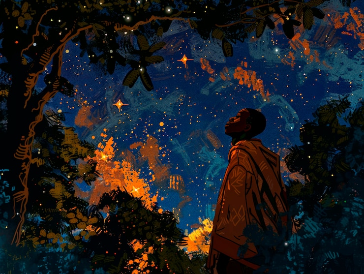 Foto grátis fantasia paisagem de estrelas cadentes à noite