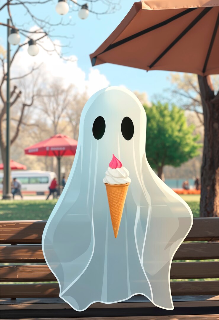 Fantasma adorável com ilustração de sorvete